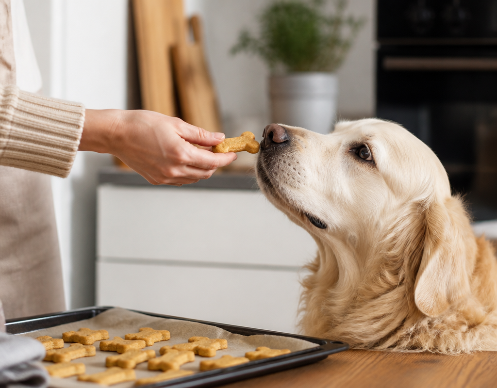 cane che riceve un biscotto fatto in casa